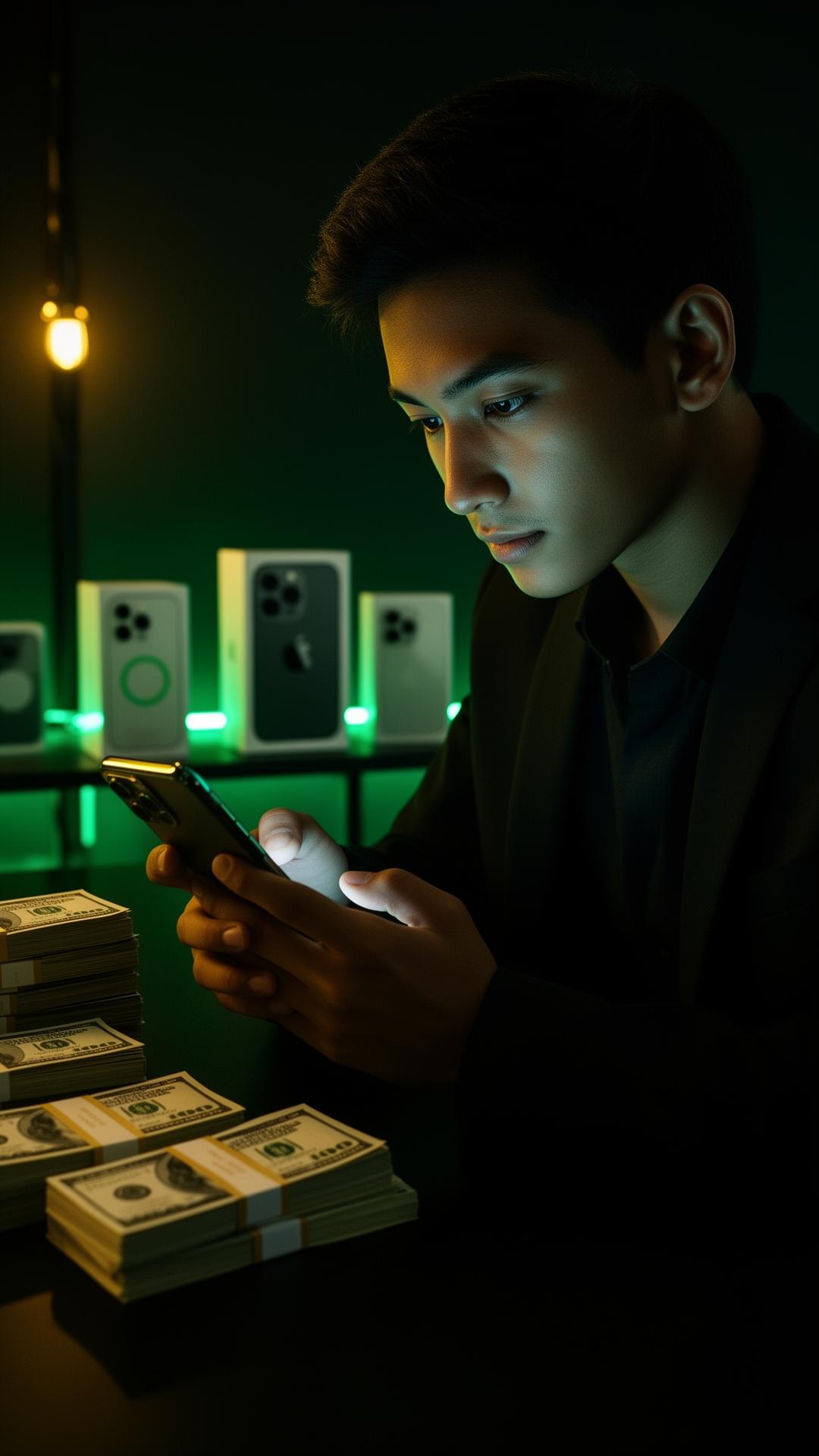 Empreendedor revendendo iPhones pelo celular